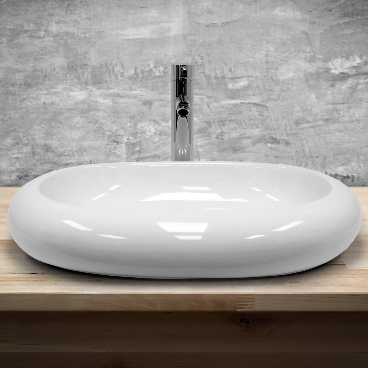 ECD Germany Waschbecken Waschtisch Aufsatzbecken Aufsatzwaschbecken Aufsatzwaschtisch, Keramik Weiß 630x420x120mm inkl. Ablaufgarnitur ohne Überlauf Oval