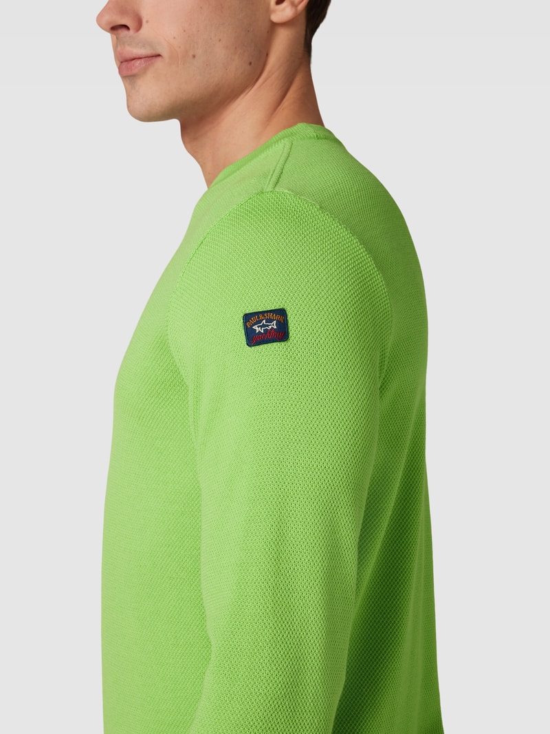 Strickpullover mit Label-Patch in neon grün