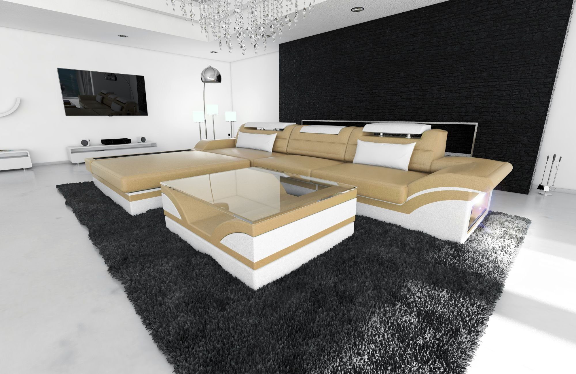 Sofa Dreams Ecksofa Leder Sofa Ledercouch Parma L Form Ledersofa, Couch, mit LED, wahlweise mit Bettfunktion als Schlafsofa, Designersofa