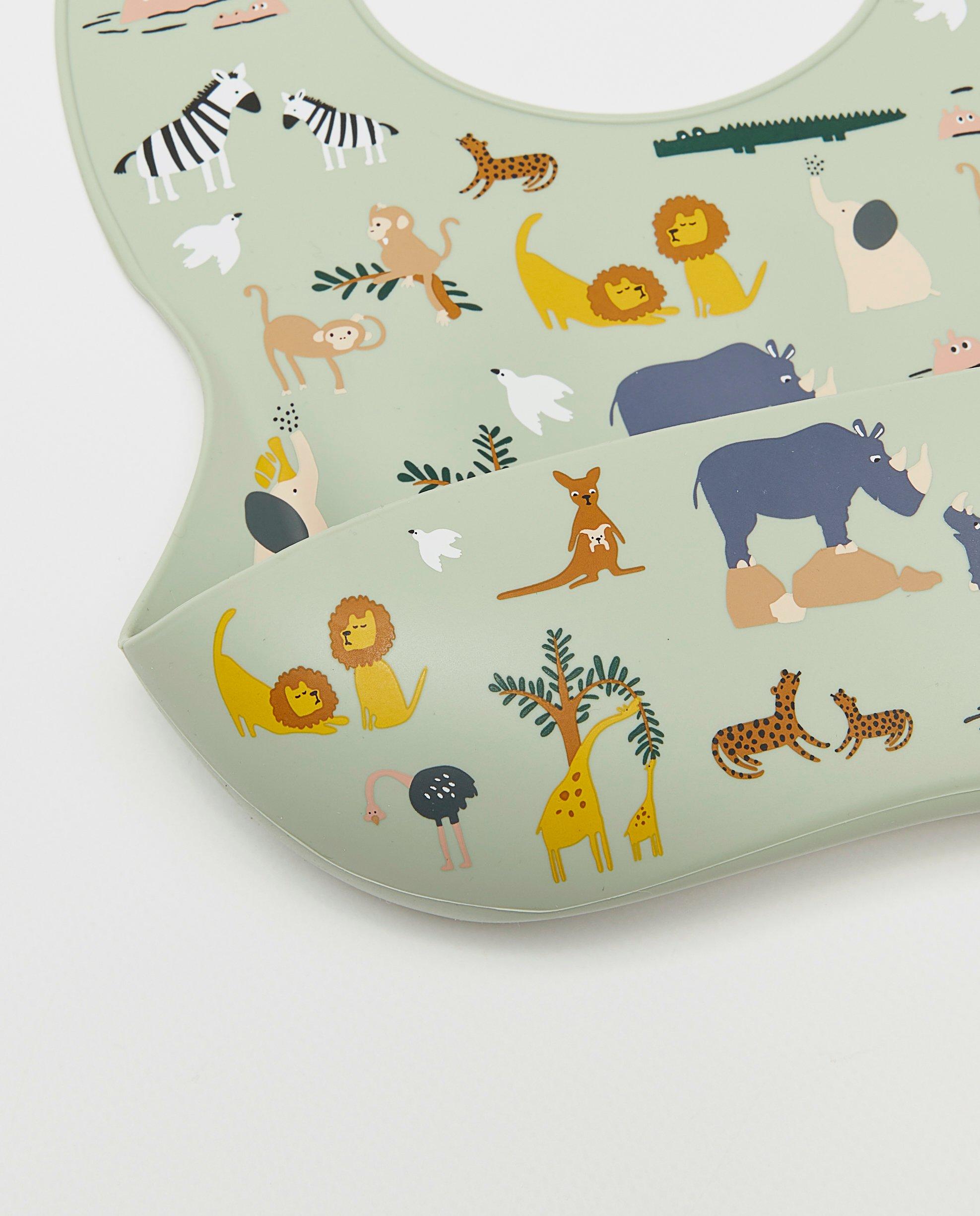 Bavetă Chewies&more din silicon cu imprimeu animal print kaki