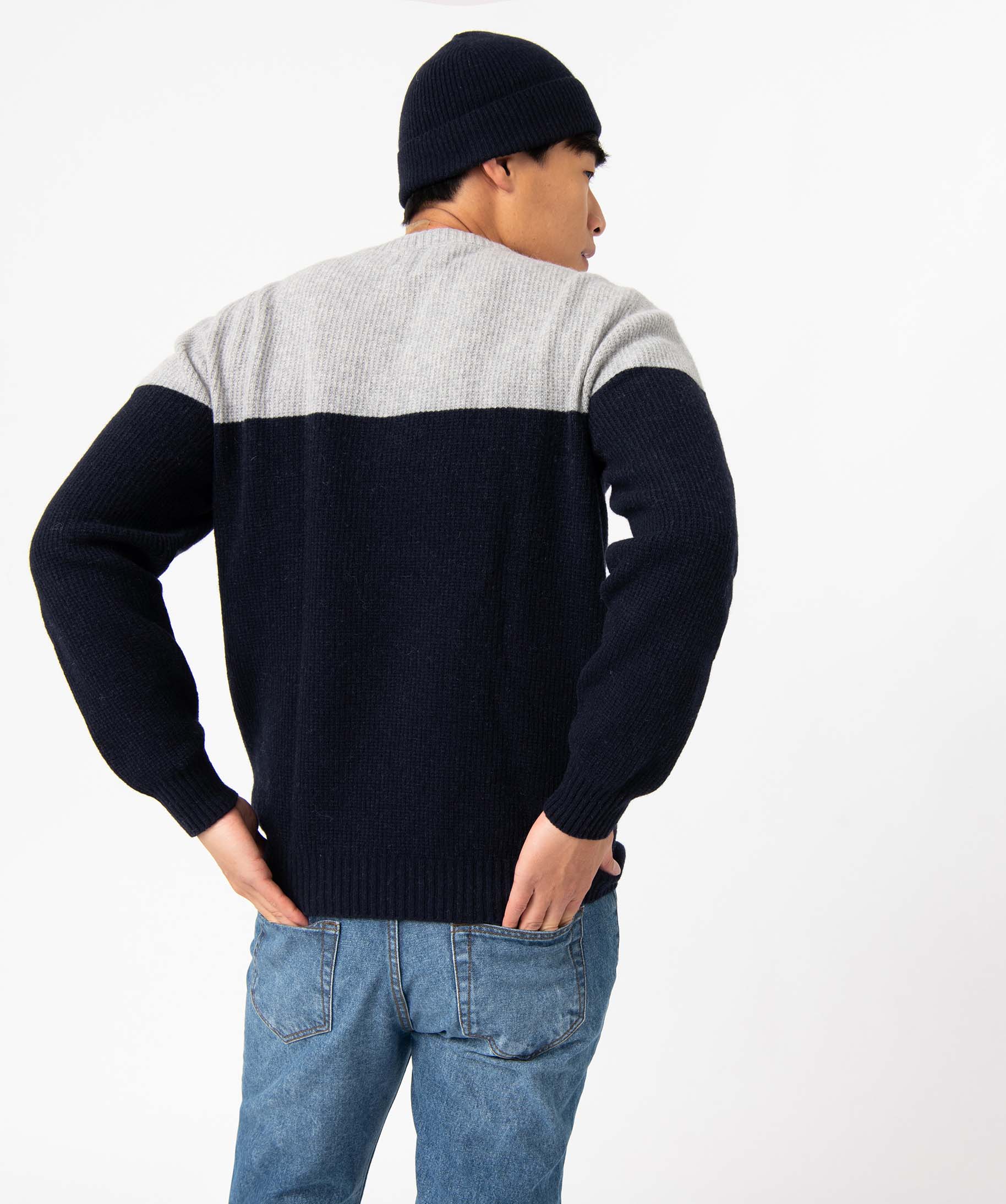Pull homme bicolore en maille 3D innovante bleu fonce | GEMO
