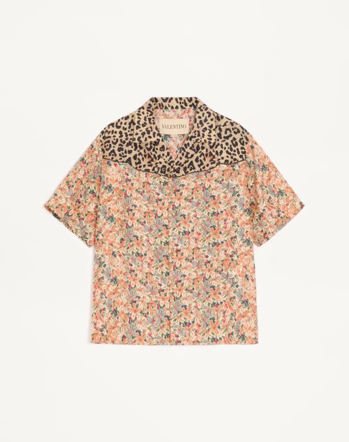 Valentino silkepoplin-bowlingskjorte med fauve-éclat-animalier- og papirblomsterprint