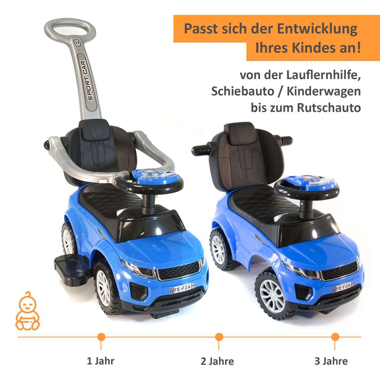 Lemodo Rutschauto mit Schiebestange, Rutschfahrzeug ab 1 Jahr, blau