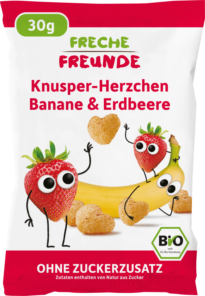 Kindersnack Knusper-Herzchen Banane & Erdbeere, 30 g
