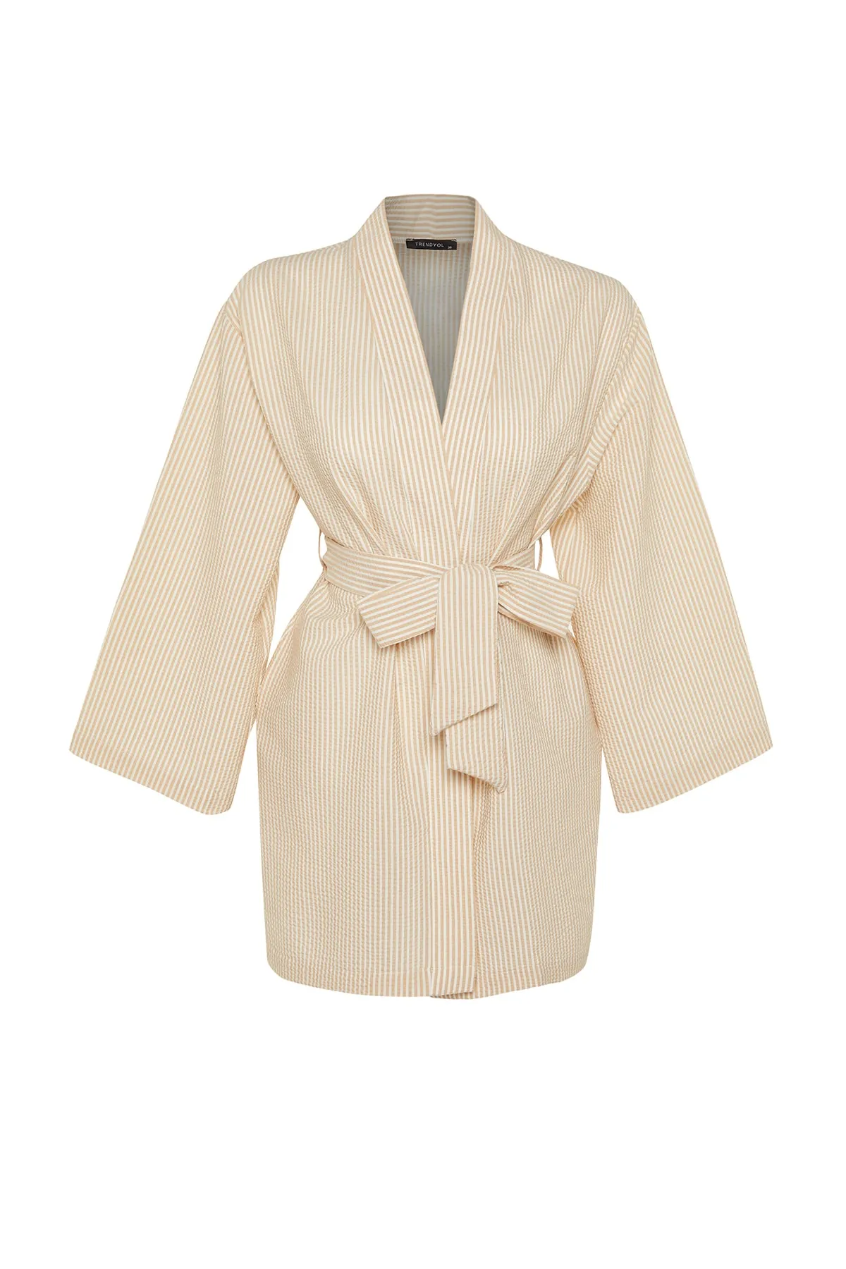 Trendyol Modest  Gestreifter Kimono und Kaftan aus gewebtem Seersucker mit Steingürtel und Gürtel TCTSS23KK00001