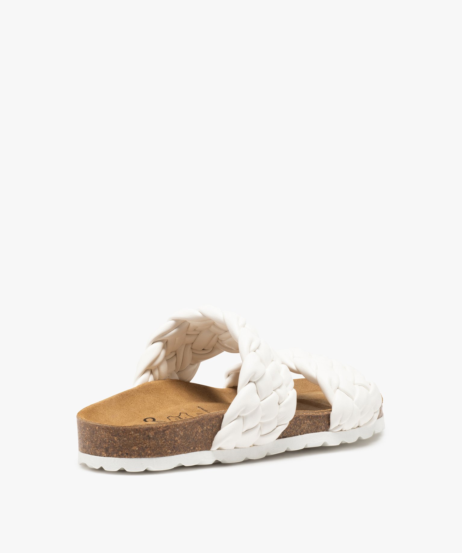Mules femme à talon plat et brides tressées rembourrées blanc | GEMO