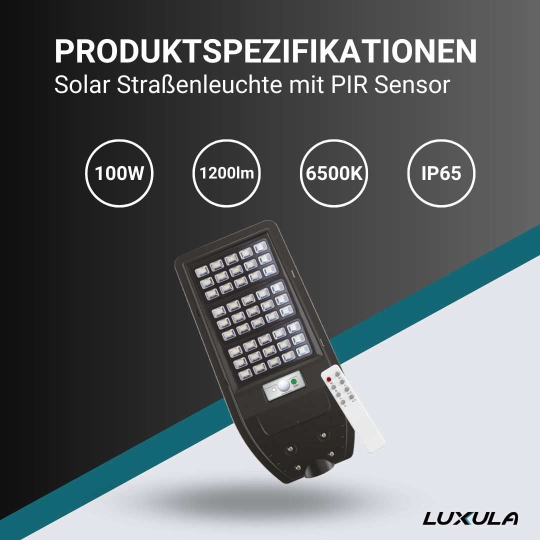 LUXULA Solar Straßenleuchte mit PIR Sensor, Parkplatzleuchte, 5W PV
