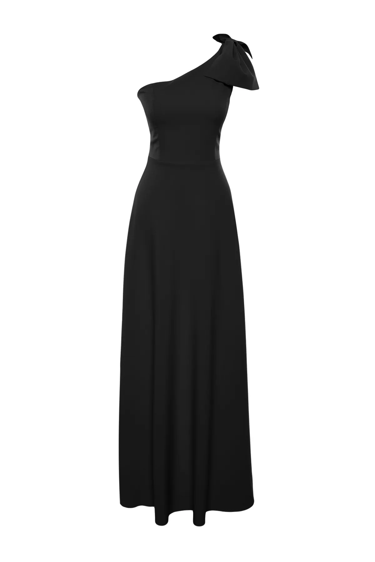 Trendyol Collection  Schwarzes, gewebtes Abend- und Homecoming-Kleid mit Schleife und einem Ärmel TPRSS24AE00163