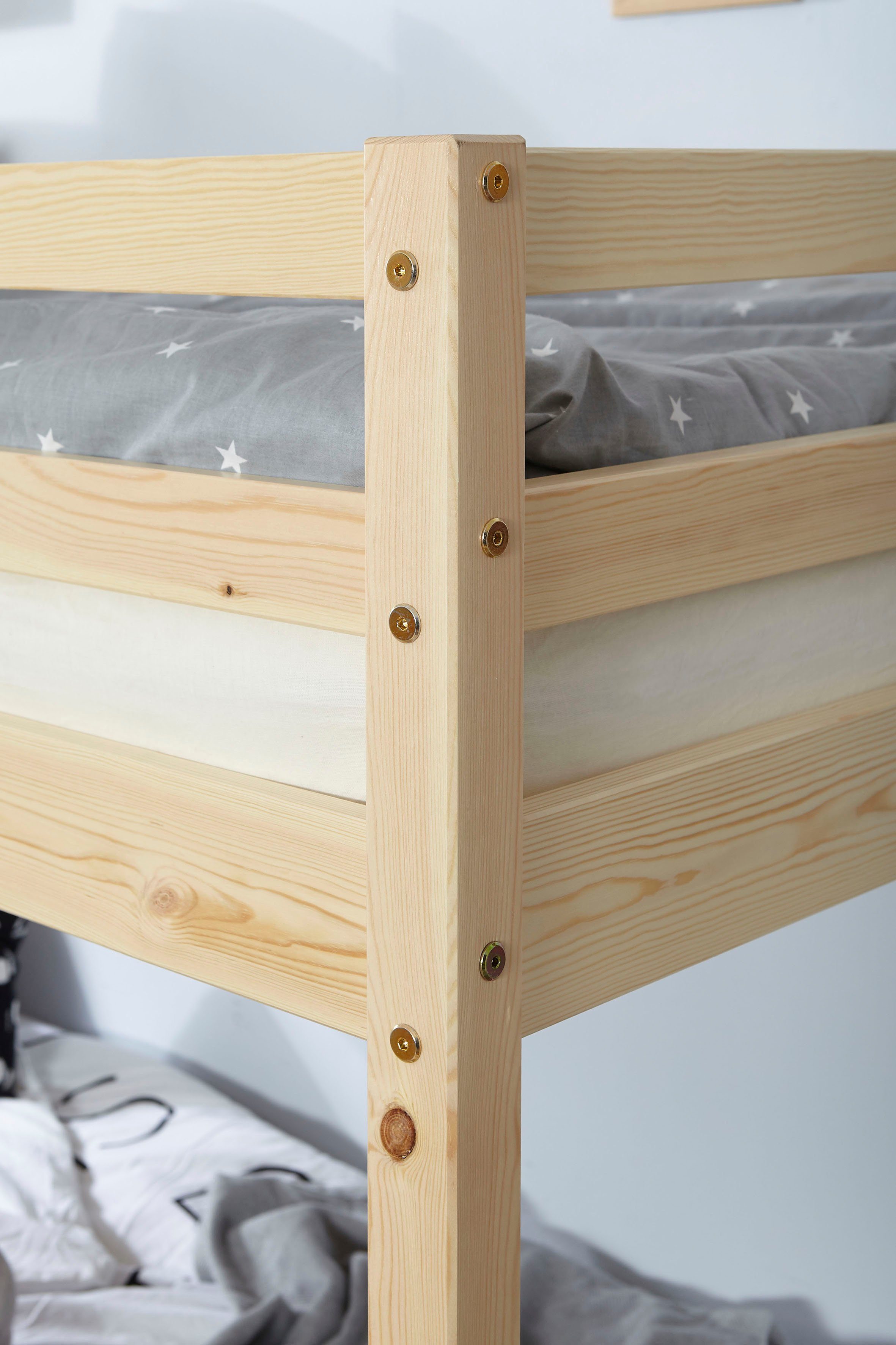Ticaa Etagenbett René, Hochbett, TOPSELLER! In 2 Farben, 90x200cm, FSC® zertifiziertes Massivholz, mit Trittleiter + Rundum-Absturzschutz