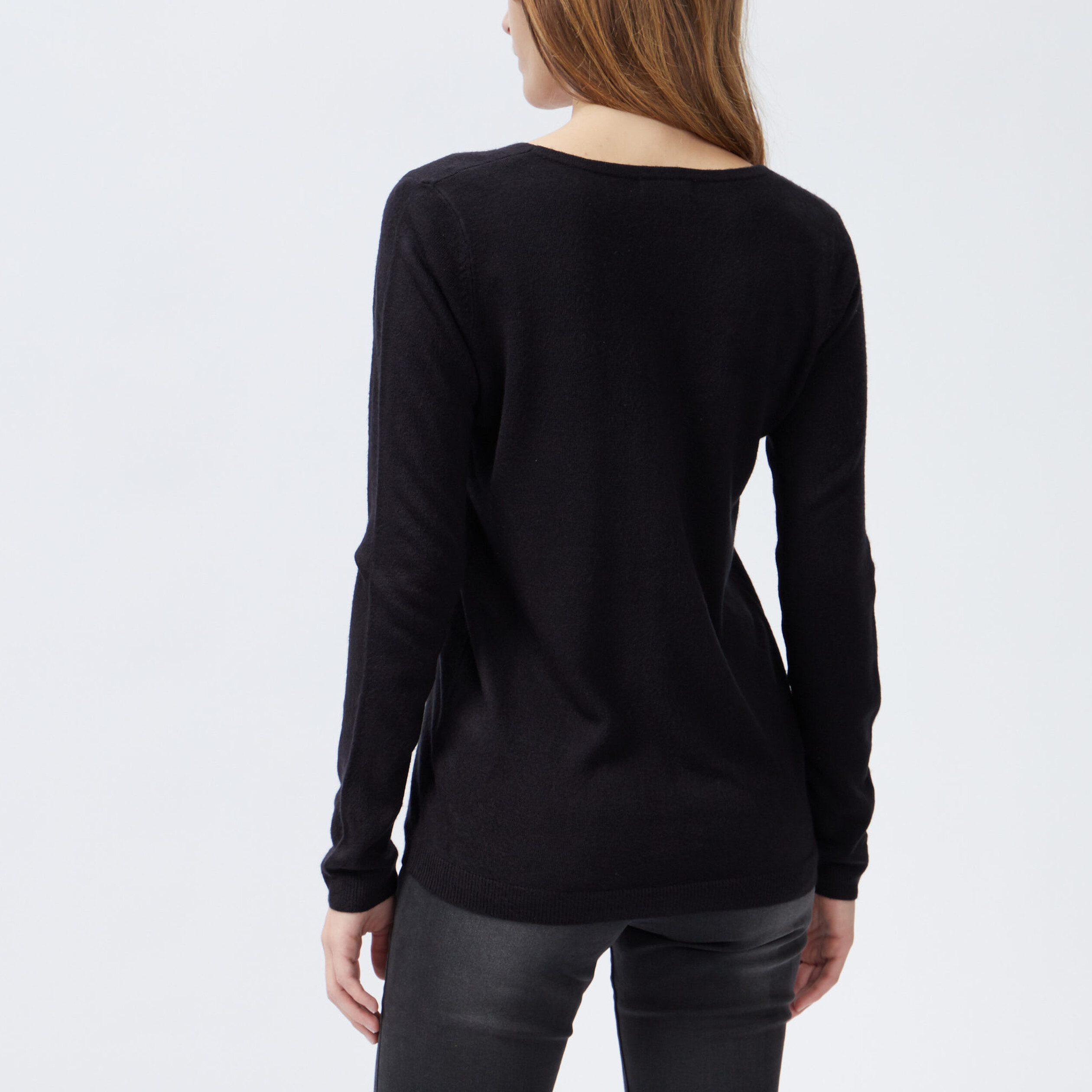 Pull col V manches longues noir femme | La Halle