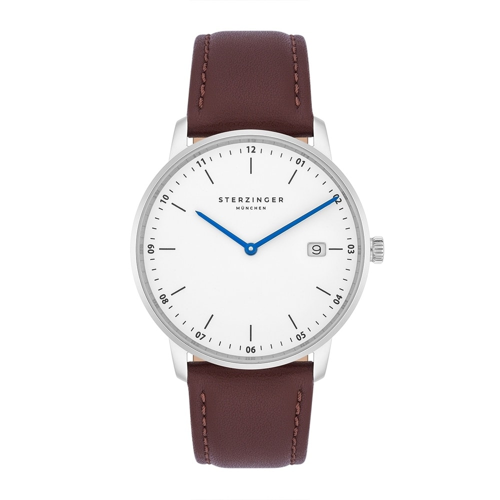 Sterzinger Montre à quartz Zeitmesser en Argent Cuir véritable en Marron Montre