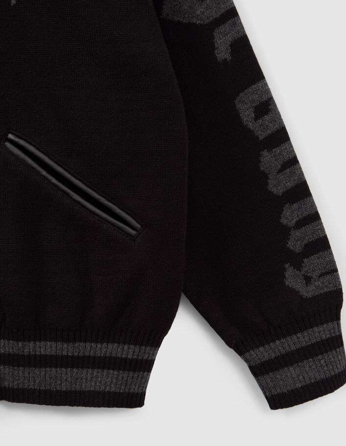 Cardigan noir esprit bomber tricot jacquard garçon