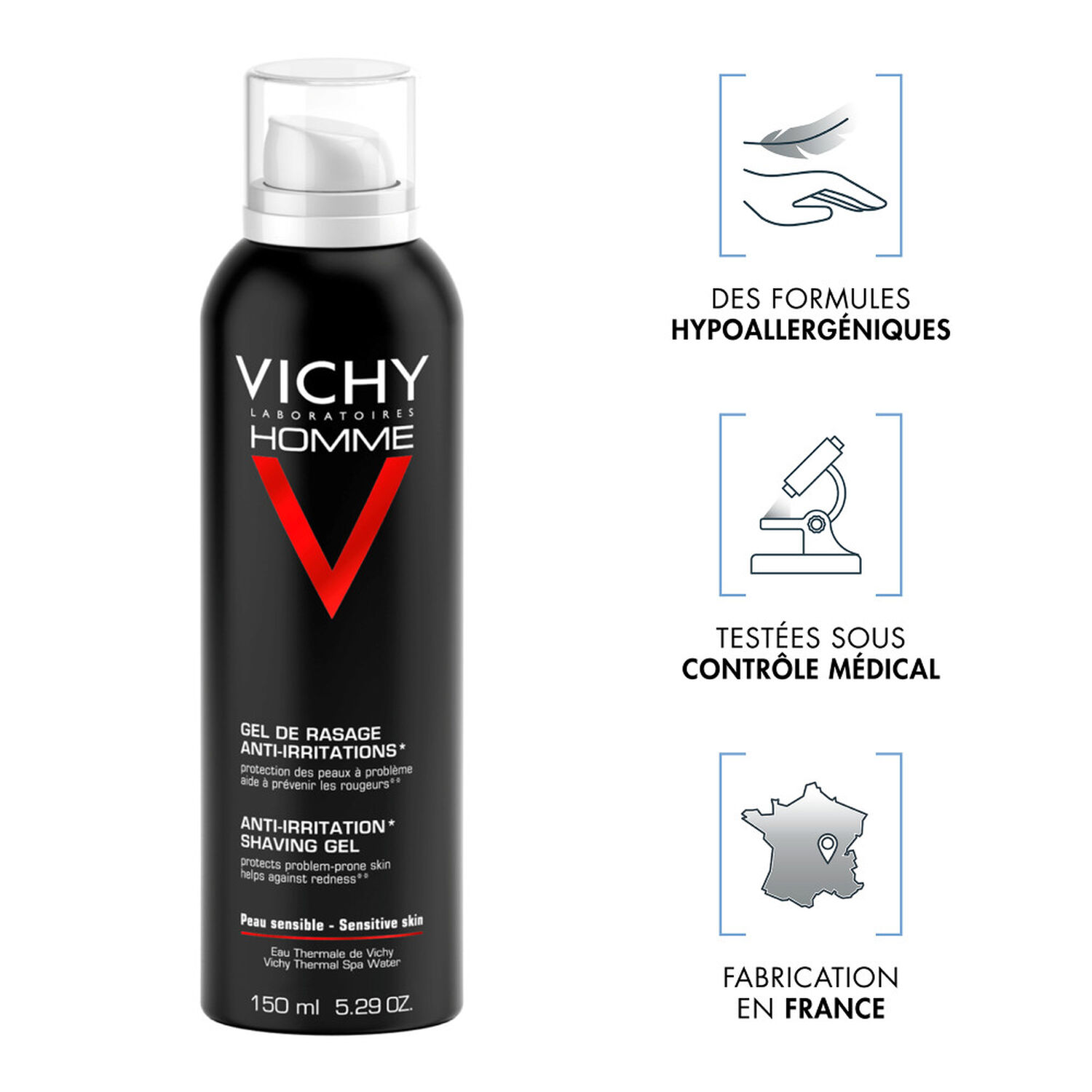 Vichy Gel à Raser Anti-Irritations Peaux Sensibles 2x150 ml