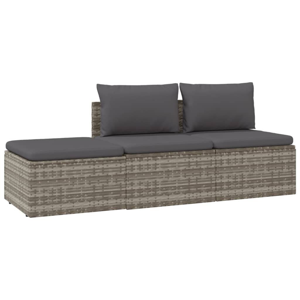 vidaXL Loungesofa 3-tlg. Garten-Lounge-Set mit Kissen Grau Poly Rattan, 1 Teile
