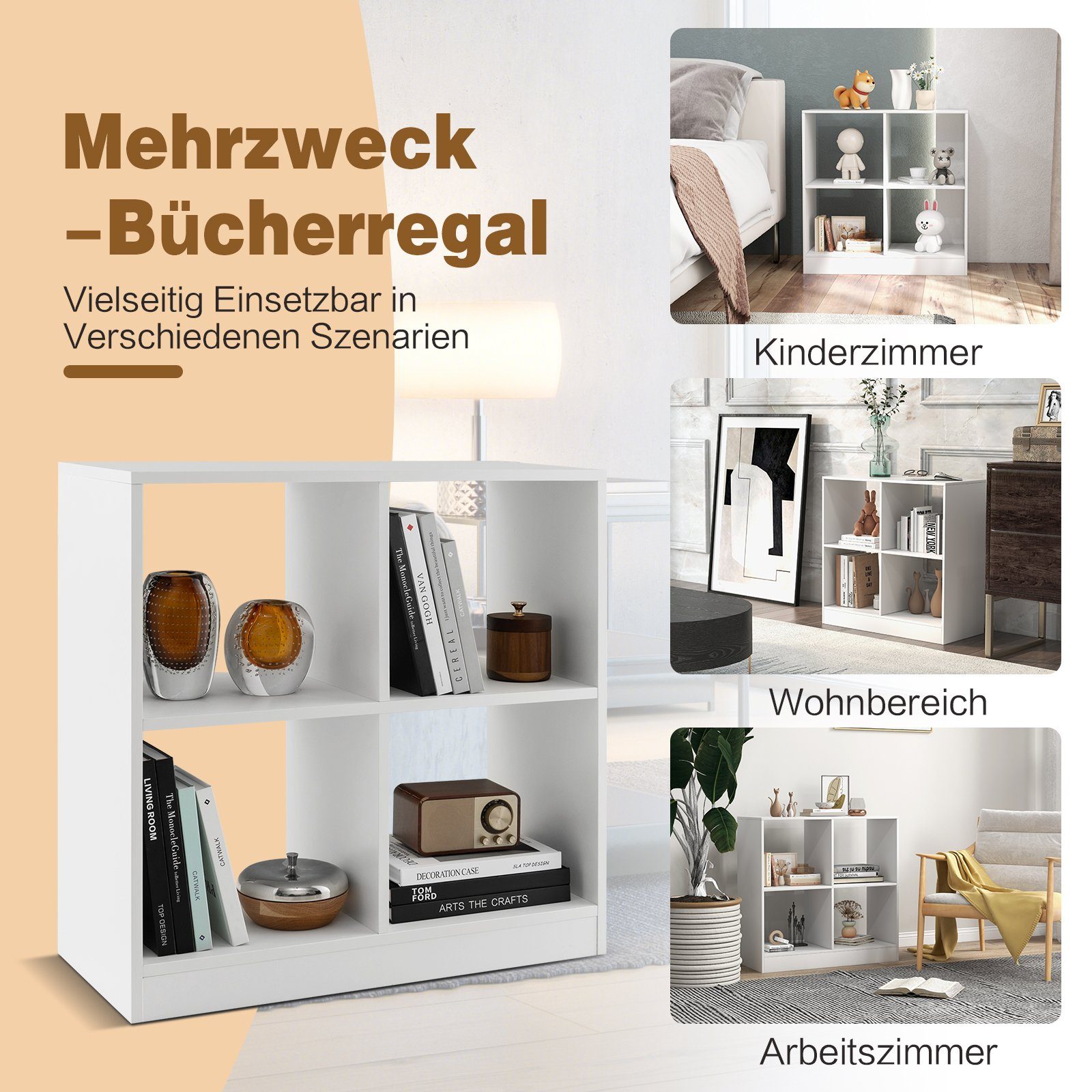 COSTWAY Bücherregal, mit 4 Fächern, 73 x 33 x 73 cm
