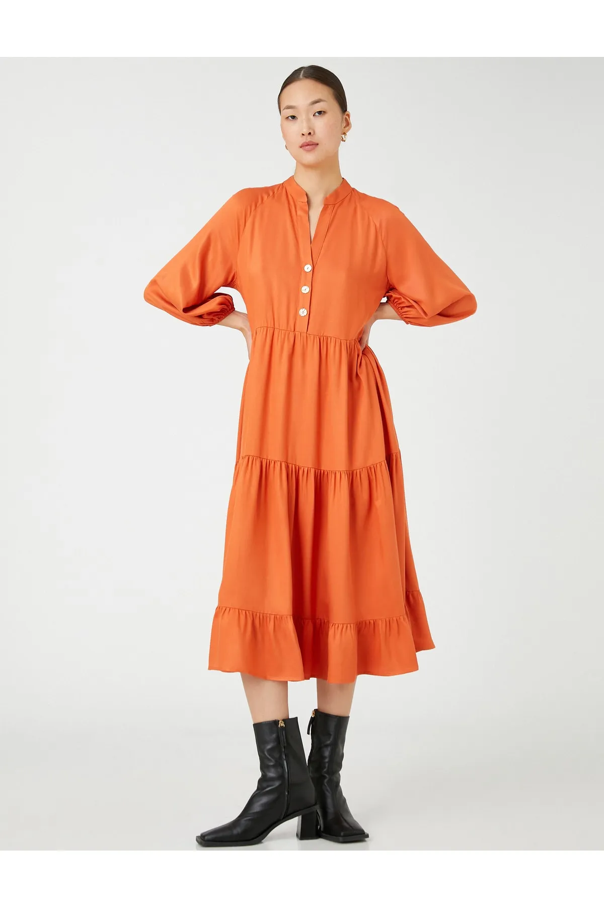 Koton  Hemdblusenkleid mit Ballonärmeln und herrlichem Kragen mit Knopfleiste
