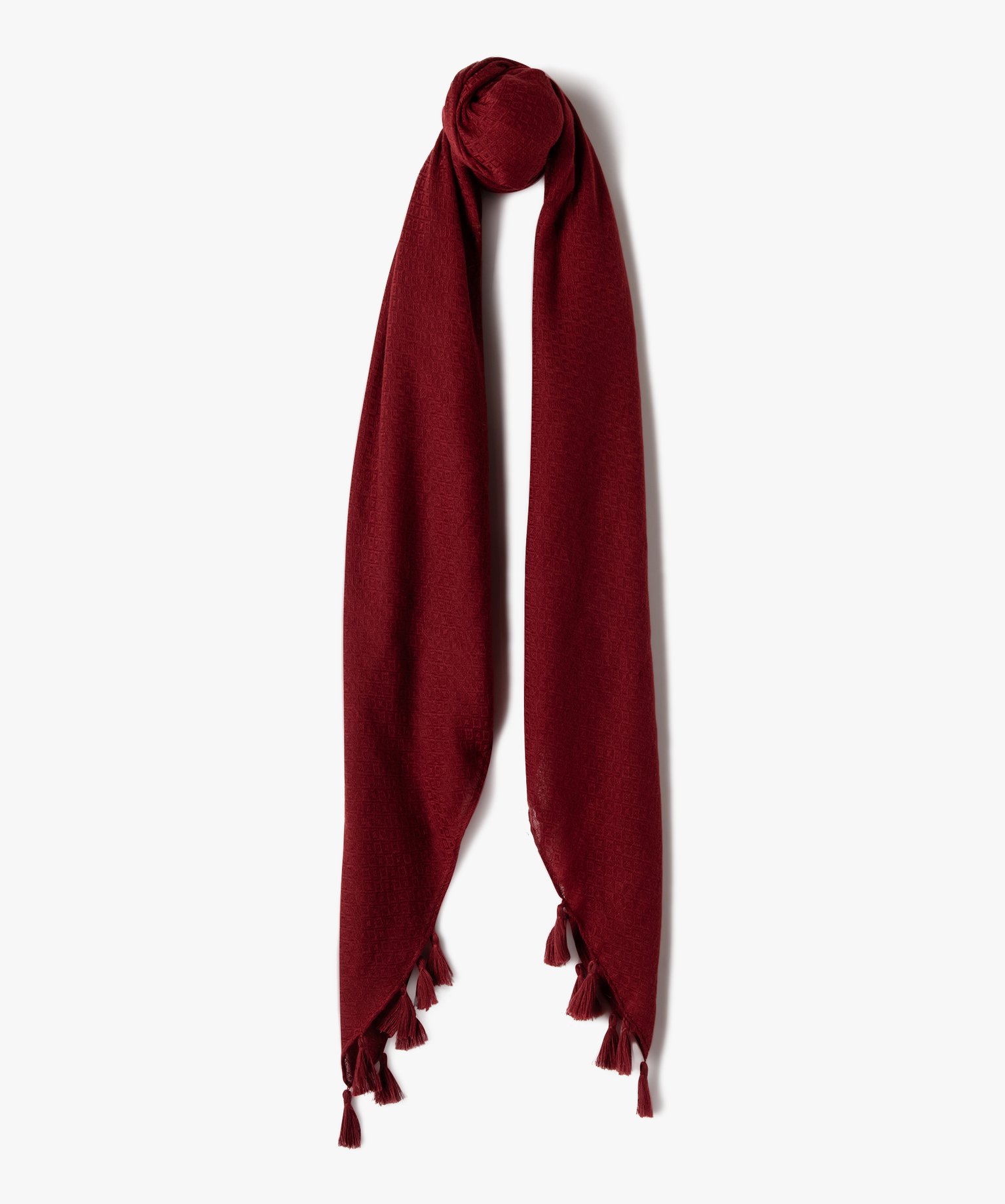 Foulard uni avec finitions pompons femme rouge fonce | GEMO