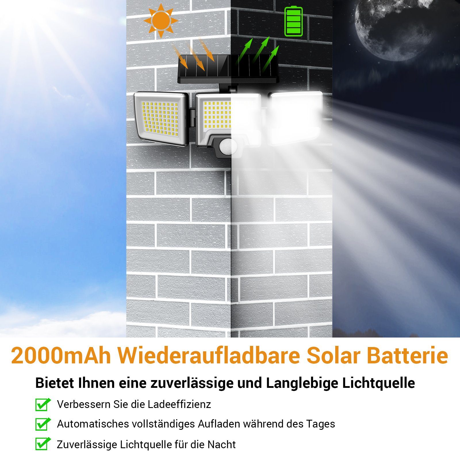 Mustwin LED Solarleuchte Solarleuchte LED Solarlampe Fluter mit IR-Fernbedienung Außen Garten, LED fest integriert, LED Solar Lampe