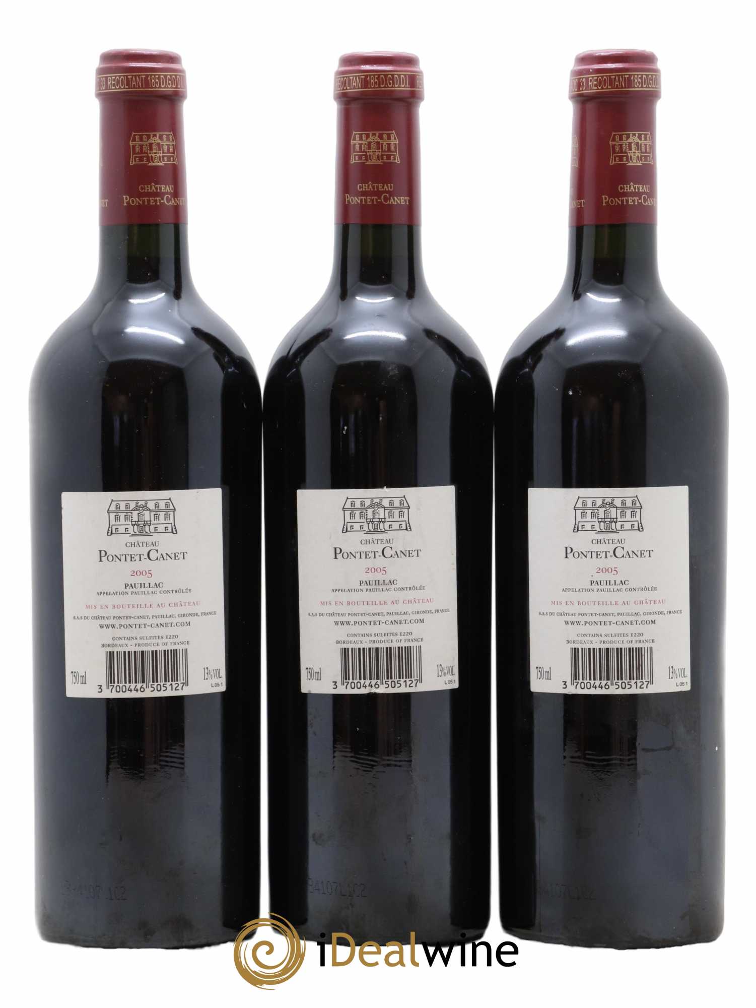 Château Pontet Canet 5ème Grand Cru Classé  2005 - Lot de 3 Bouteilles