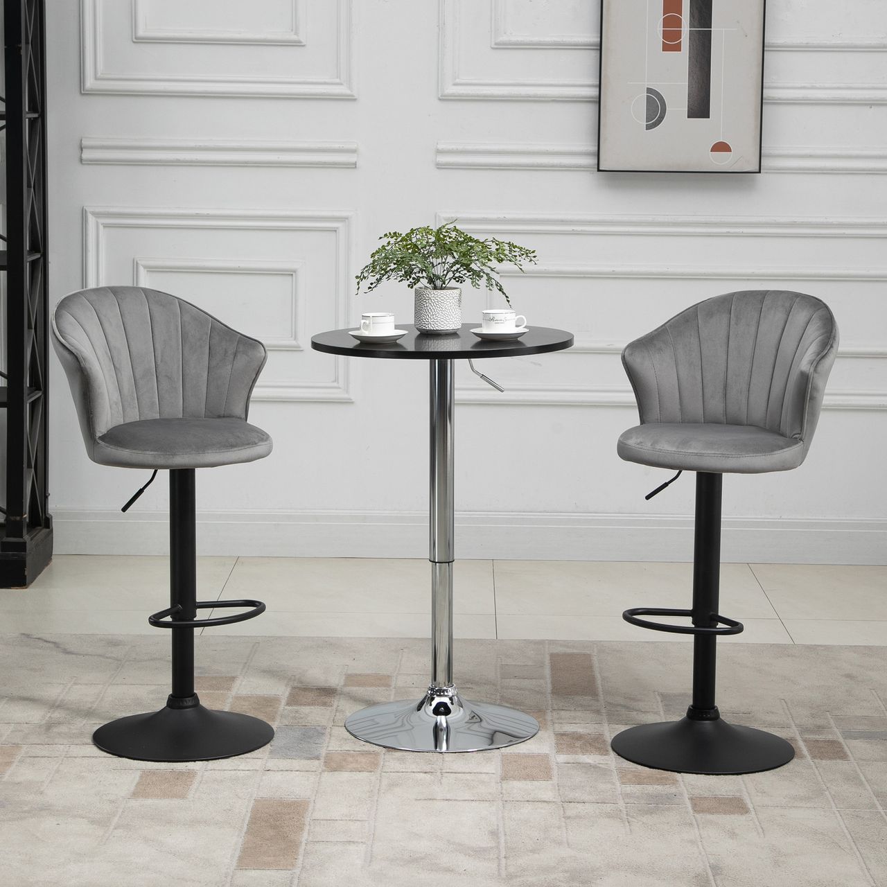 HOMCOM 2er-Set Barhocker Barstühle mit Lehne drehbar höhenverstellbar Grau