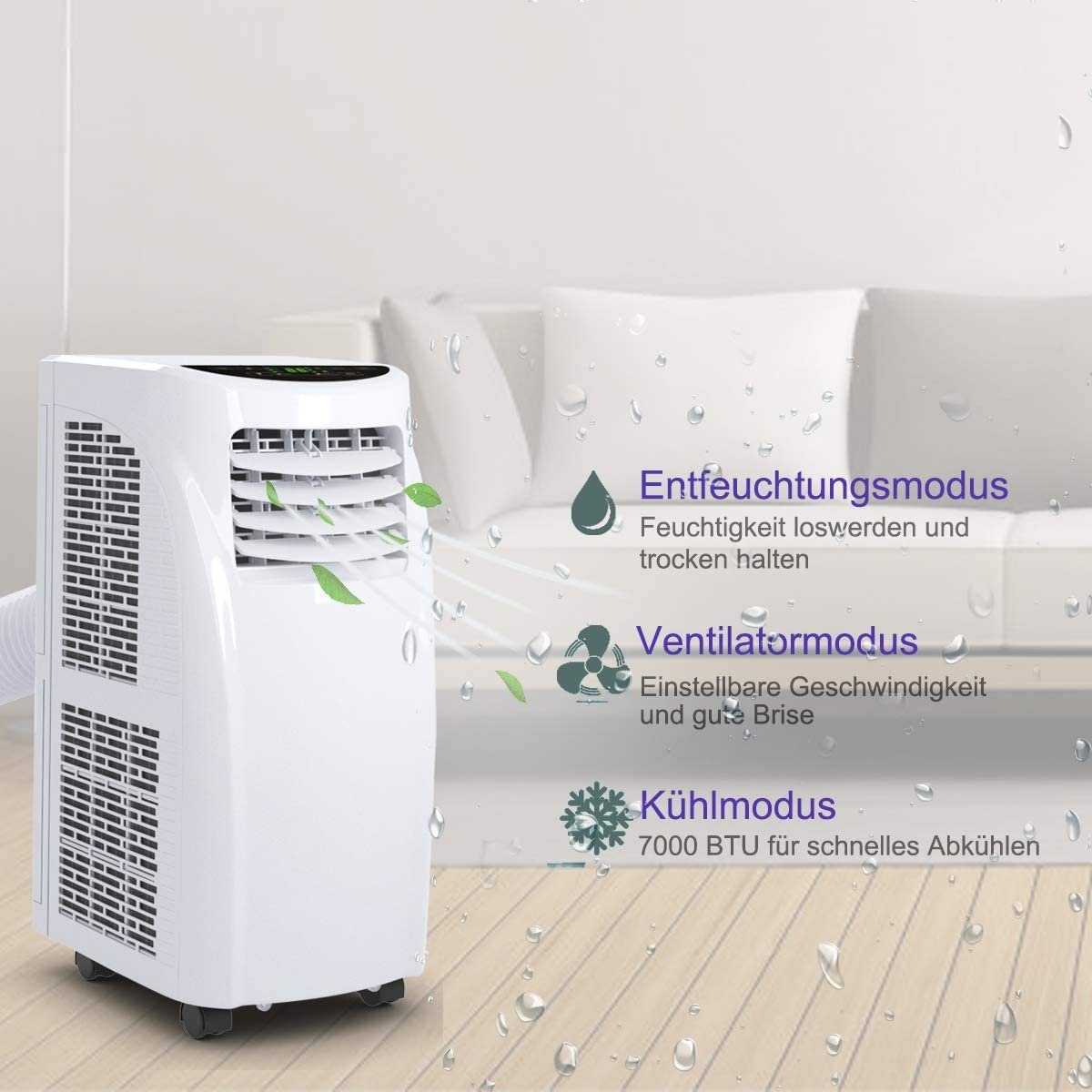 COSTWAY Klimagerät, 4in1, 7000 BTU/2,6KW, Fernbedienung & 24H Timer