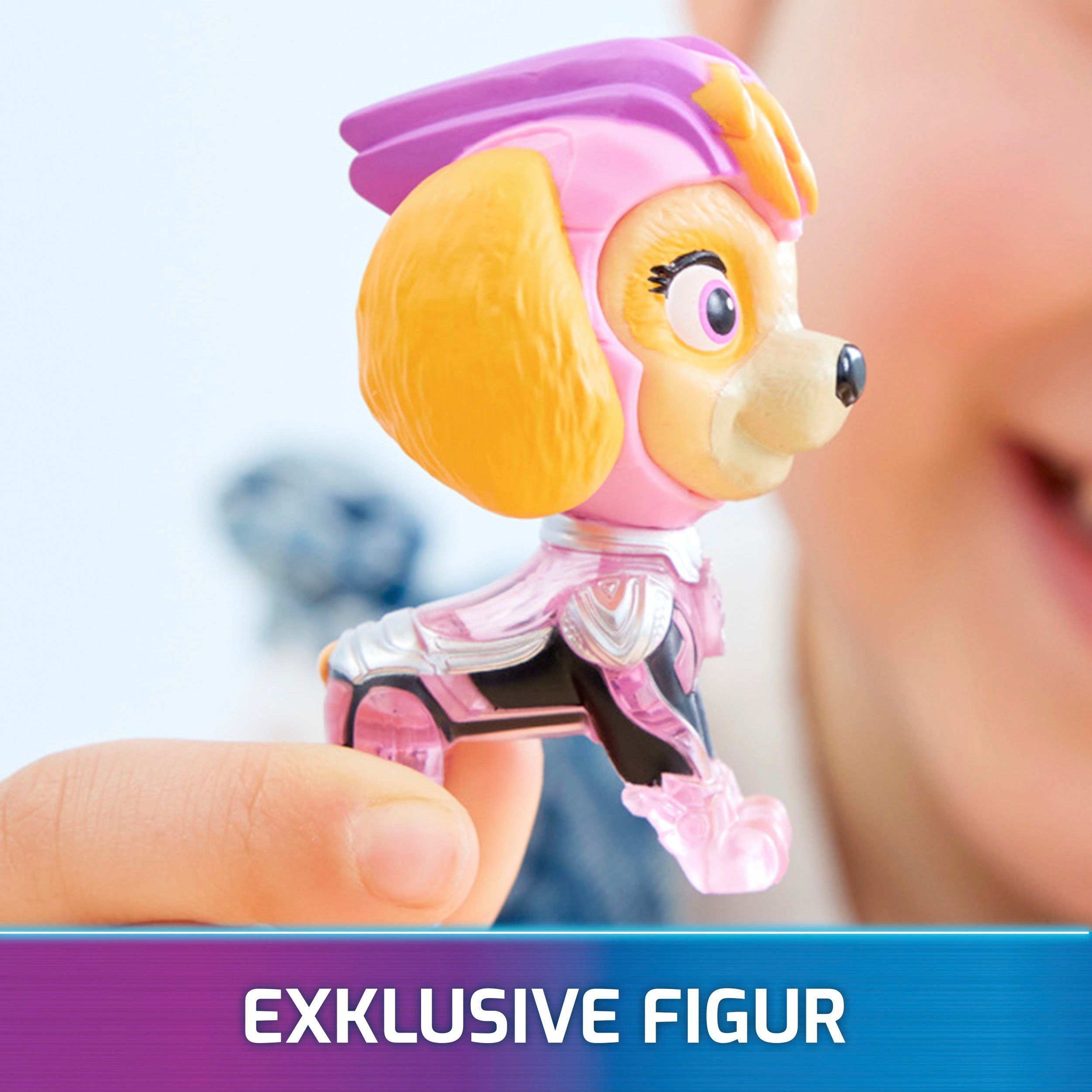 Spin Master Spielzeug-Auto PAW Patrol, Der Mighty Kinofilm: Superhelden-Basis-Fahrzeug von Skye, Flugzeug mit Welpenfigur, Licht- und Soundeffekt