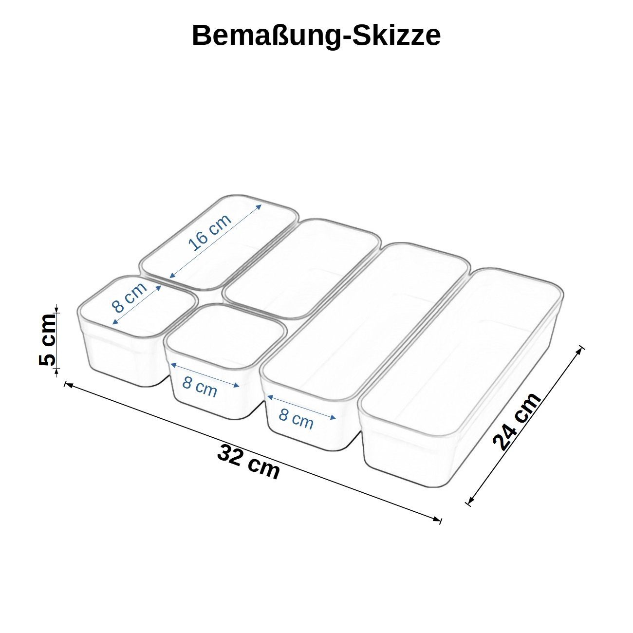 Engelland Schubladeneinsatz Schubladen-Organizer (Vorteils-Set, 6 St., individuelle Anordnung, passend für alle gängigen Schubladen), BPA-frei, spülmaschinengeeignet, gefrierschrankgeeignet