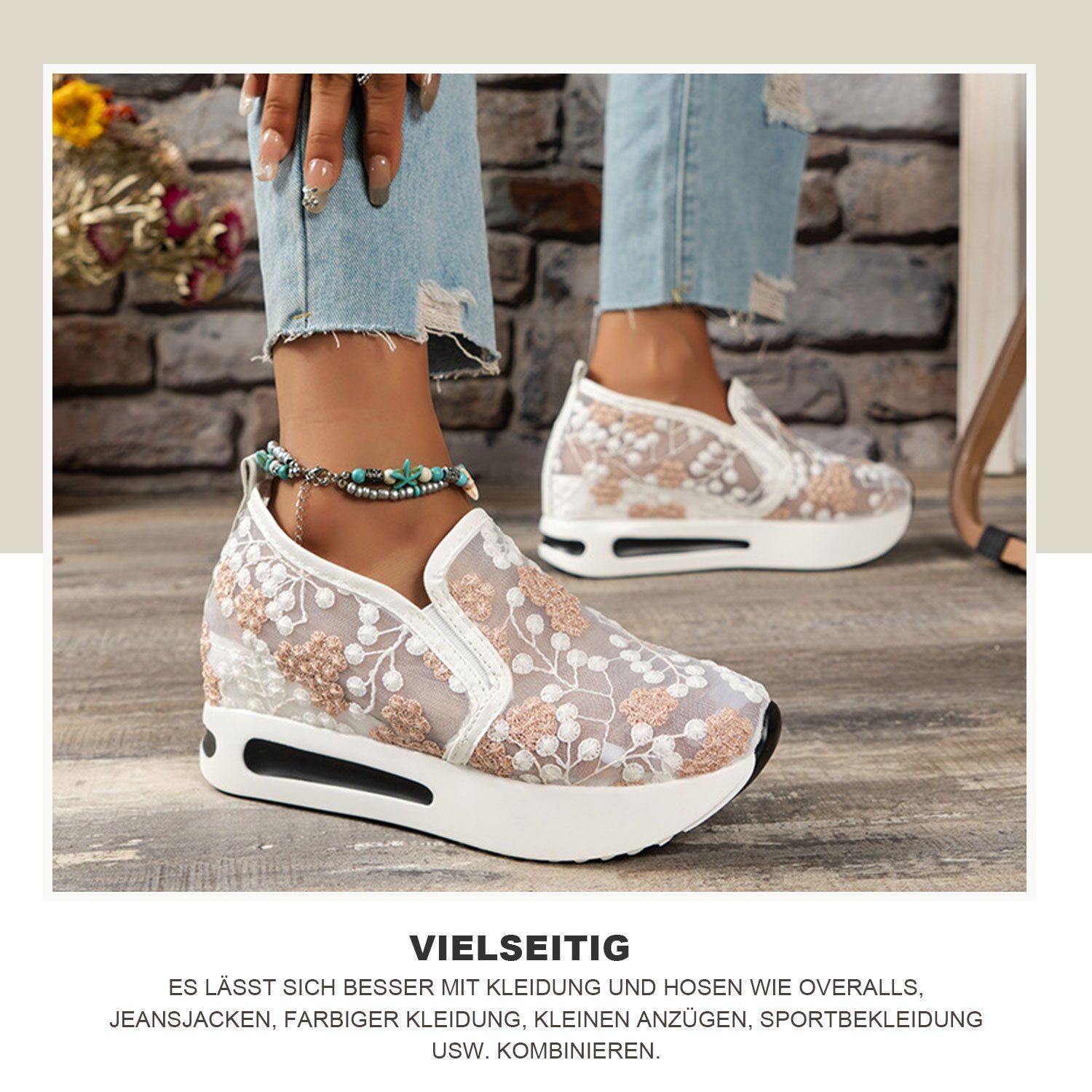 Daisred Freizeitschuh Keilabsatz Plateauschuhe Sneaker Halbschuhe Slipper