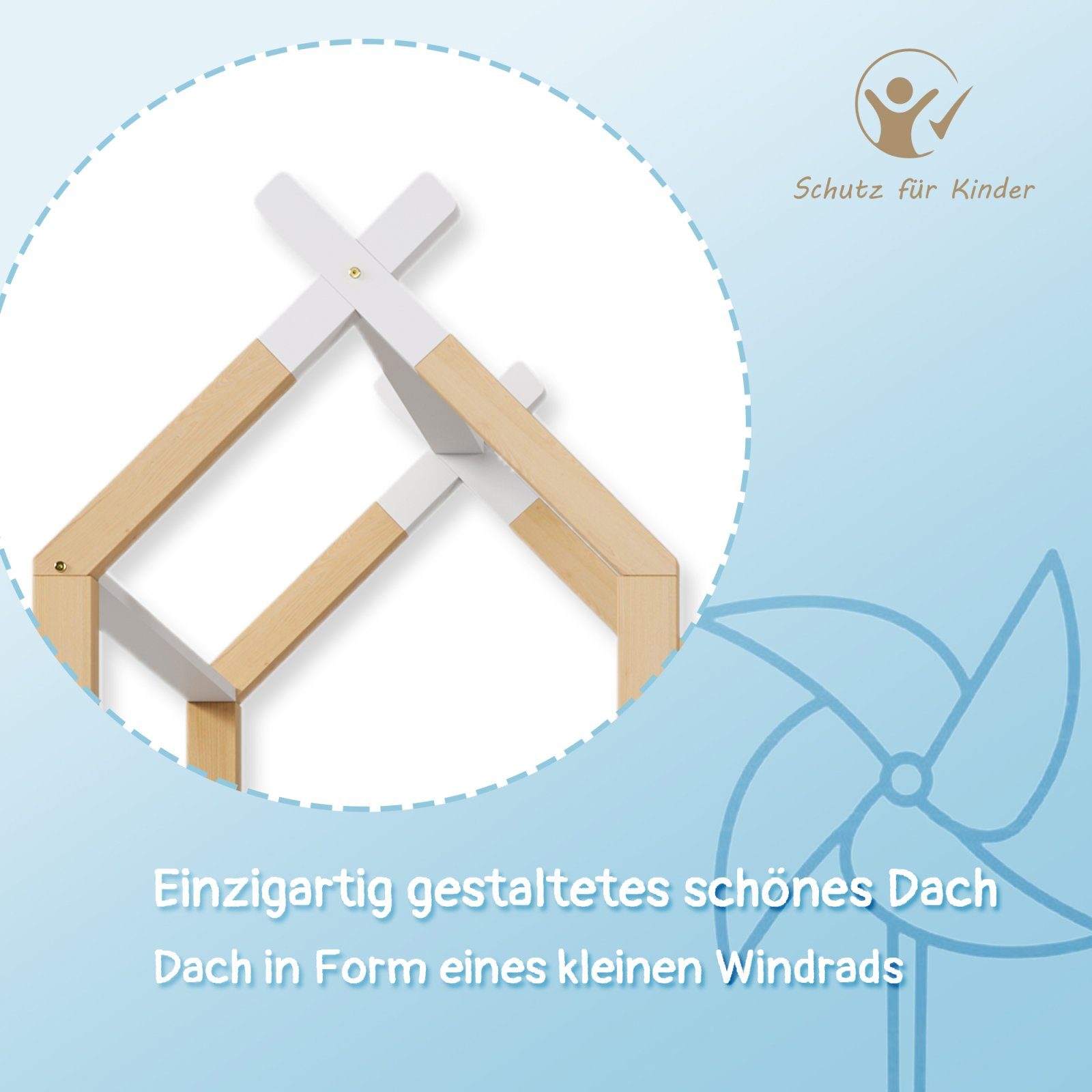 FUROKOY Holzbett Baumhaus Tafel Bett mit Speicherung und Rausfallschutz mit Wandtafel, , Etagenbett Hochbett 90 x 200 cm Natur & Weiß