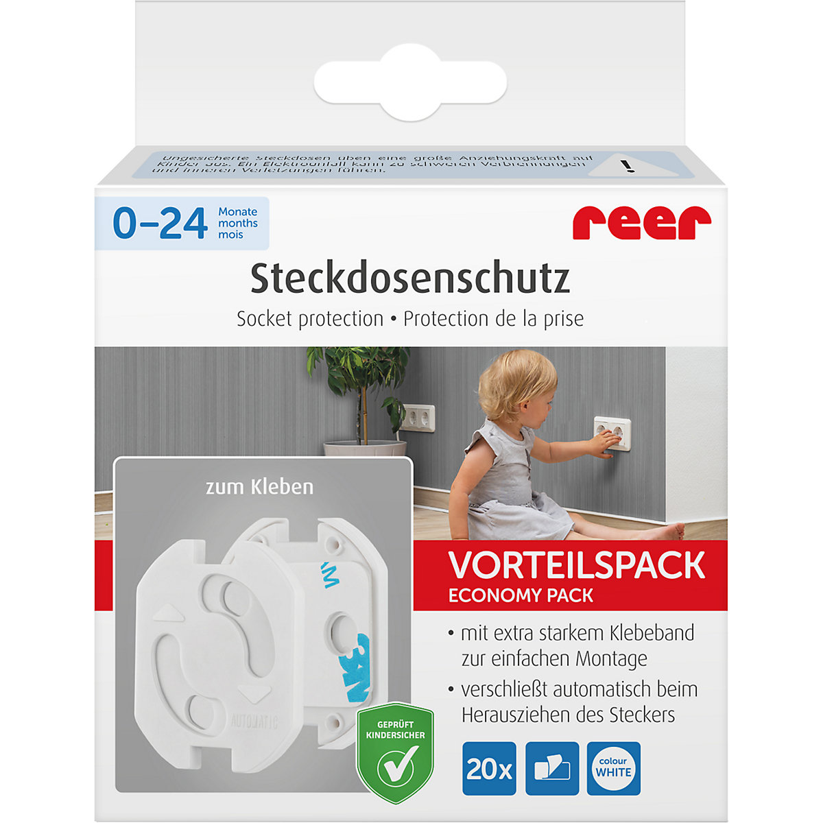 Steckdosenschutz, klebbar, weiß, 20 Stück