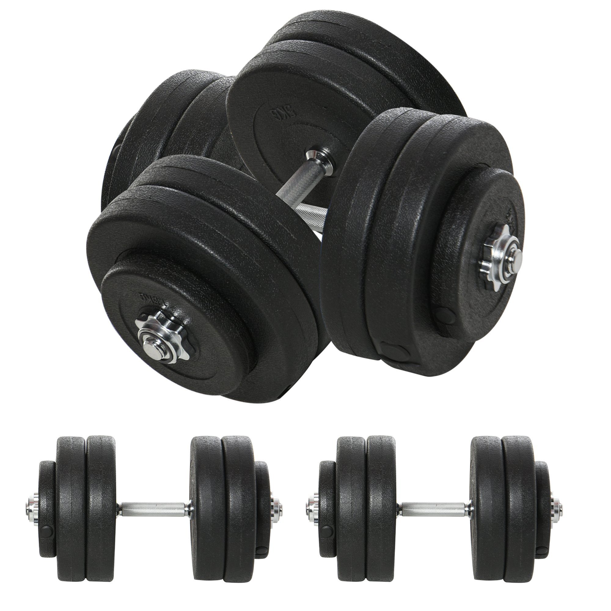 HOMCOM Hantel-Set 50 kg 2er Hanteln, (Kurzhanteln, Kurzhantel Set), mit 2 Kurzhantelstangen, 12 Gewichten & 4 Sternverschlüsse