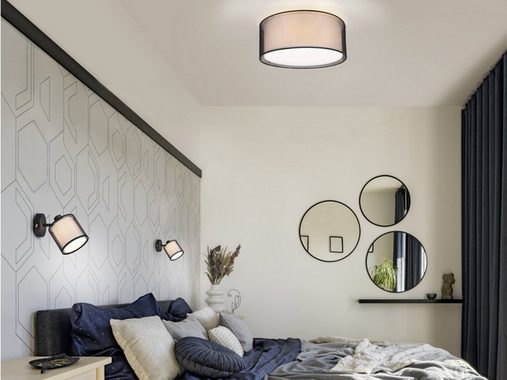 meineWunschleuchte LED Deckenleuchte, Dimmfunktion, LED wechselbar, Warmweiß, Design-er Lampe mit Stoff Lampen-schirm, Treppenhaus & Galerie Ø 50cm