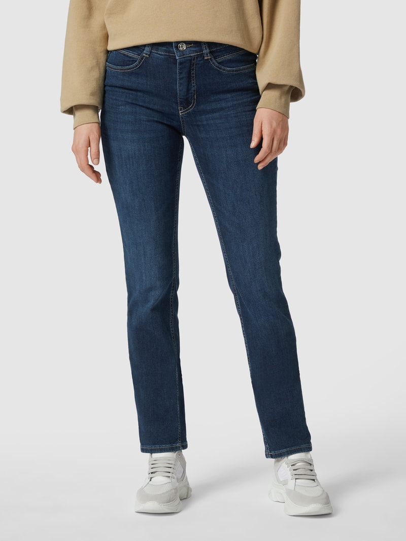 Straight Fit Jeans mit Label-Patch Modell 'Angela' in blau