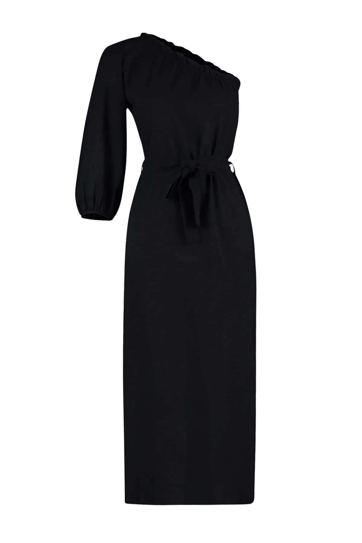 Trendyol Collection  Schwarzes Maxi-Strandkleid aus einer gewebten Leinenmischung mit Gürtel und Gürtel TBESS24EL00066