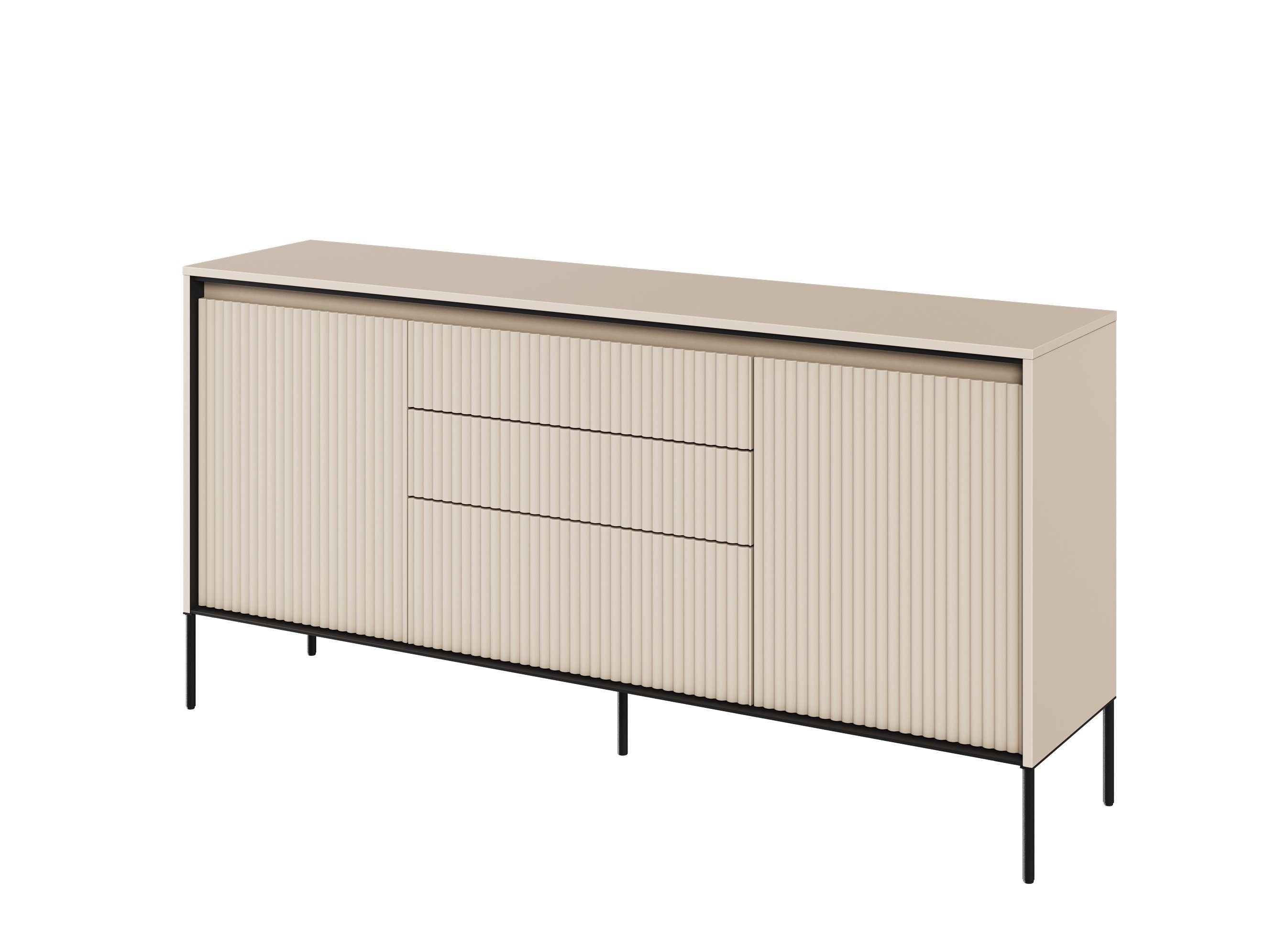 Compleo Kommode FLORE mit drei Schubladen und gerifflete Front, Schubkastenkommode