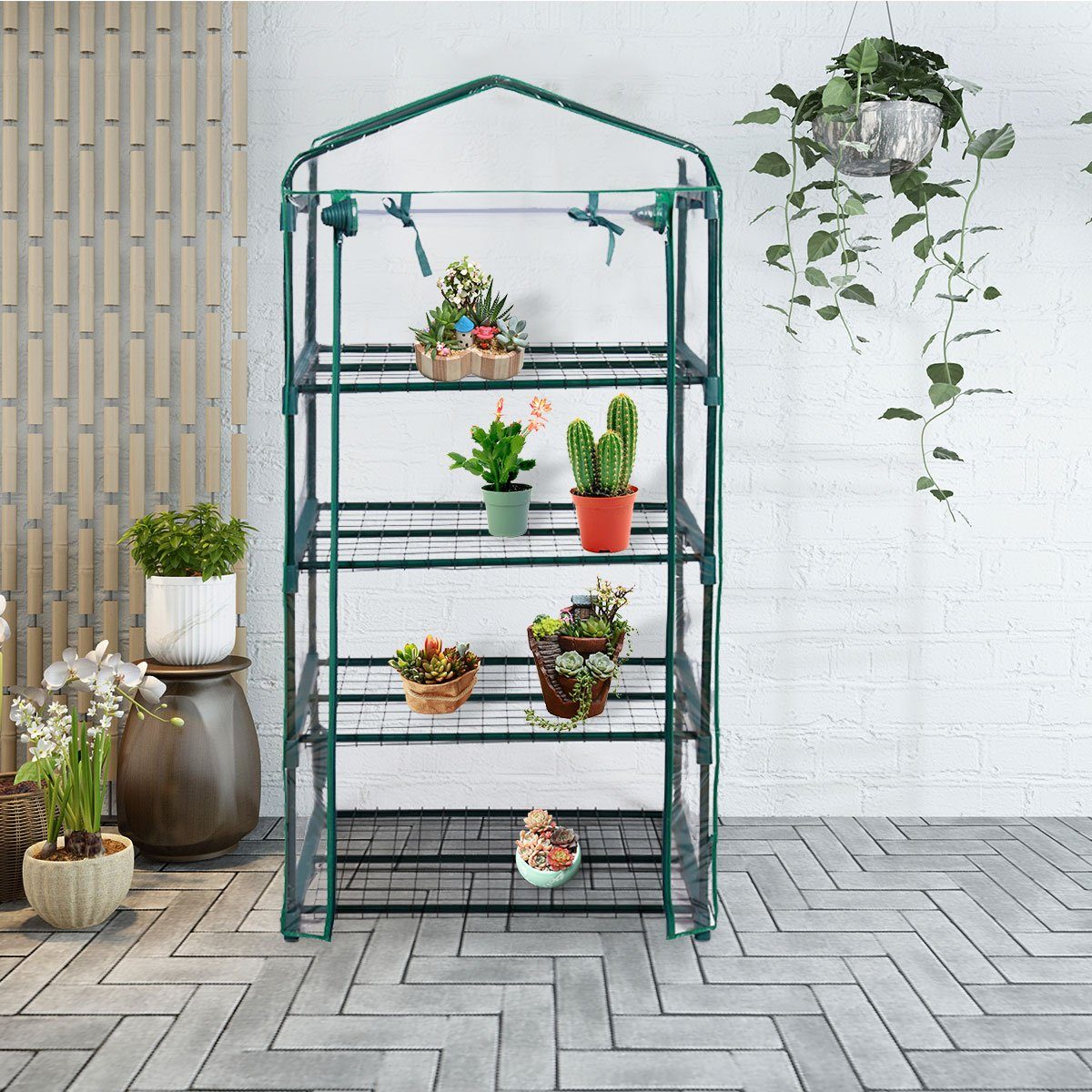 COSTWAY Gewächshaus, Mini Gartenhaus mit Reißverschluss, 69x49x160cm