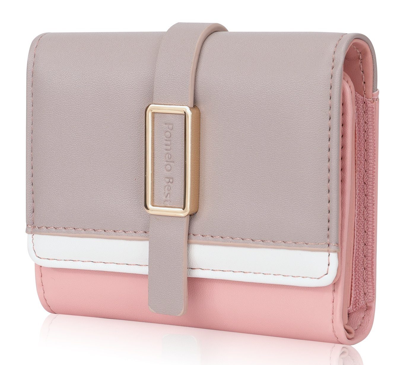 Pomelo Best Geldbörse Damen Handytasche Portemonnaie Portmonee Geldbeutel Weich Leder Kurz (Frauen Handtasche Ledergeldbörse Brieftasche mit 5 Kartenfächer, Slim Wallet, Kreditkartenetui, Kartenetui, Kartenhalter), NFC RFID-Schutz mit Münzfach Groß 1
