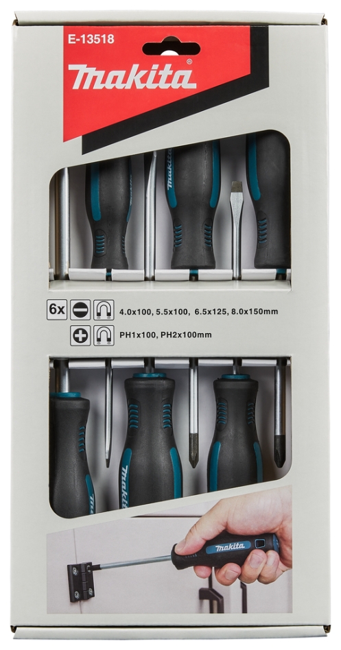 Makita-lisävarusteet E-13518 Ruuvimeisselisarja 6-osainen PH/SL PH1/PH2/SL4/SL5.5/SL6.5/SL8
