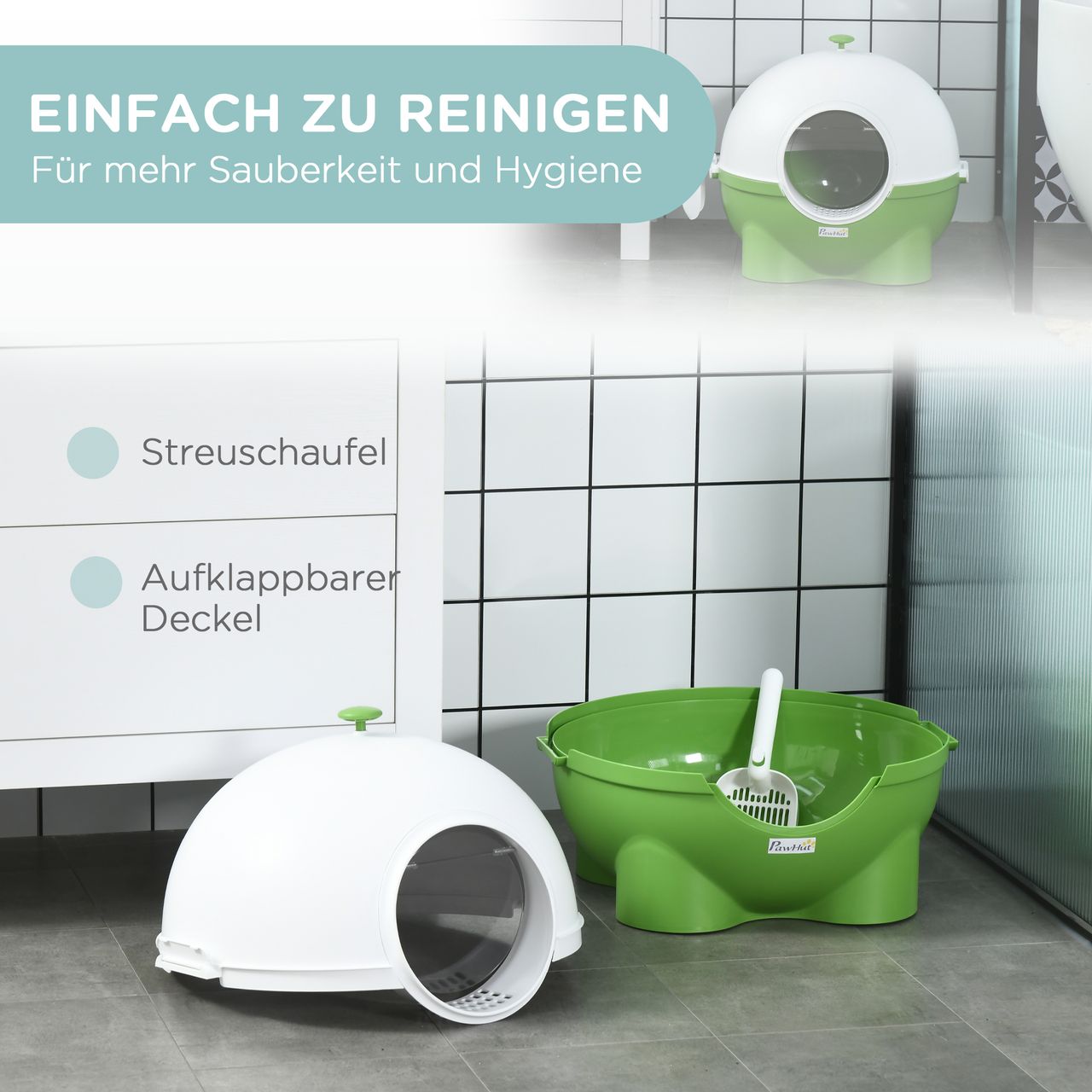 PawHut Katzenklo, Katzentoilette mit Deckel, Schaufel, für Katzen bis 4 kg