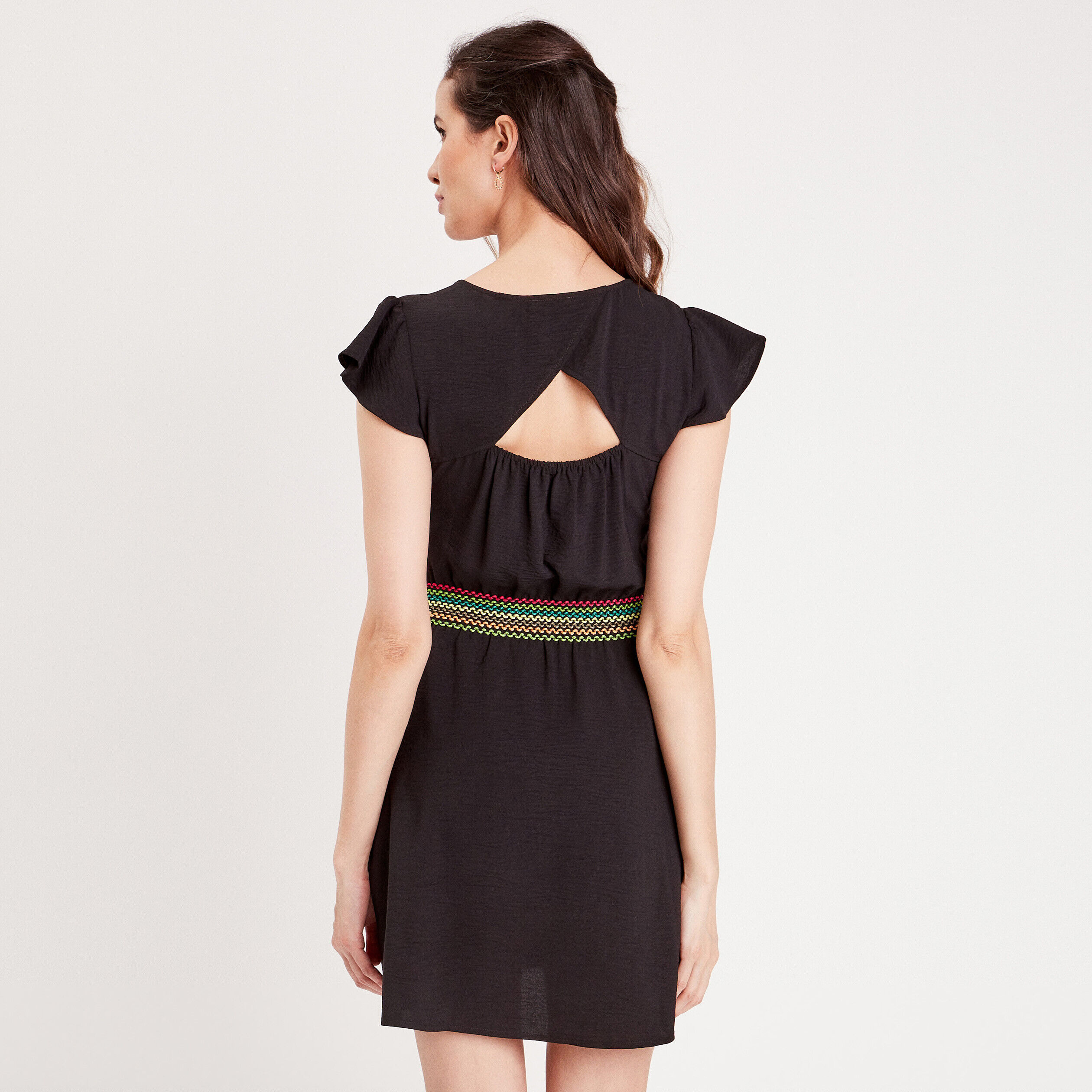 Robe évasée manches courtes noir femme | Cache Cache