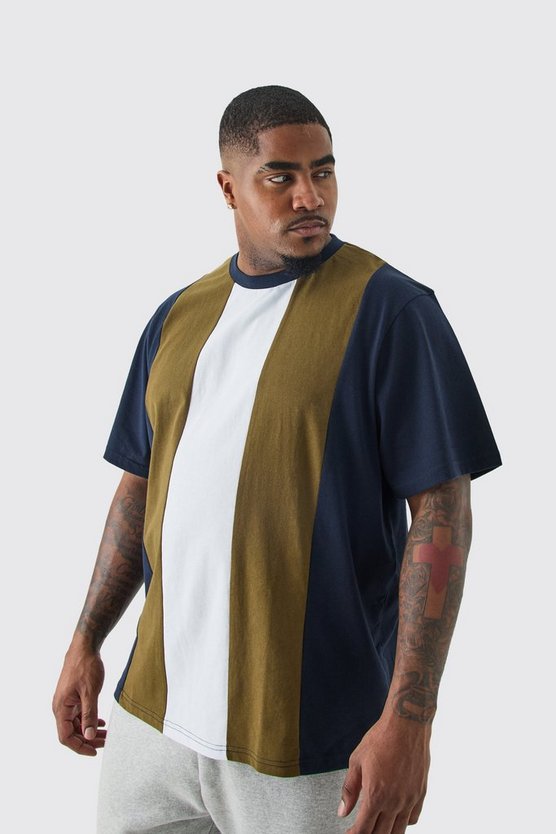 Plus vertikales Colorblock T-Shirt in Marineblau