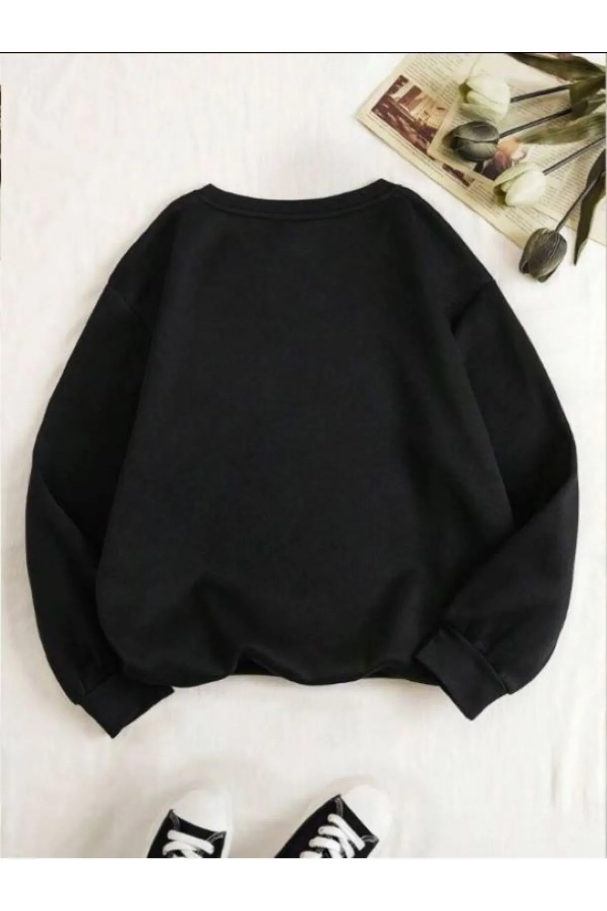 Know  Schwarzes, einfarbiges Damen-Sweatshirt mit Rundhalsausschnitt