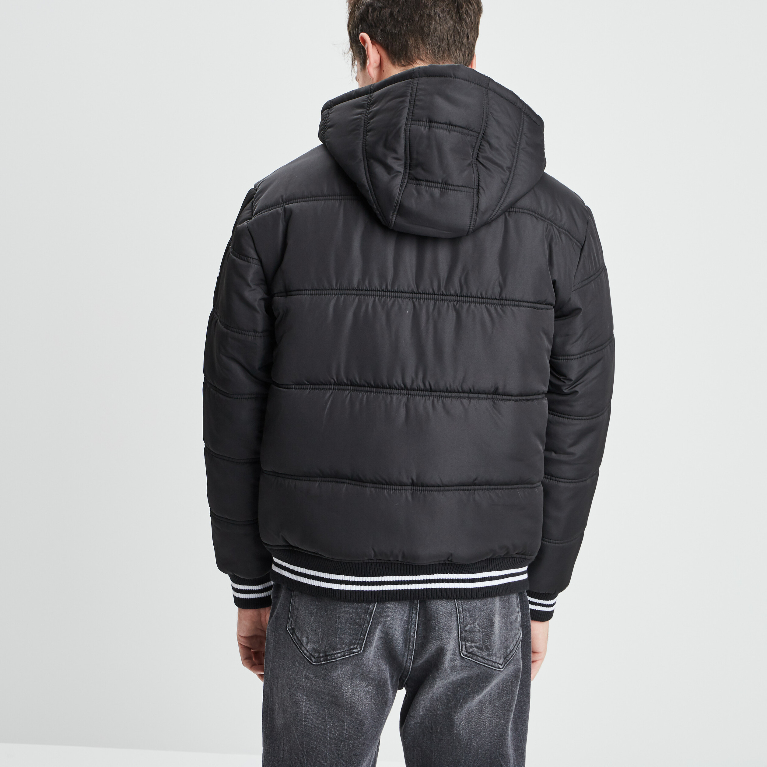 Doudoune droite à capuche noir homme | La Halle