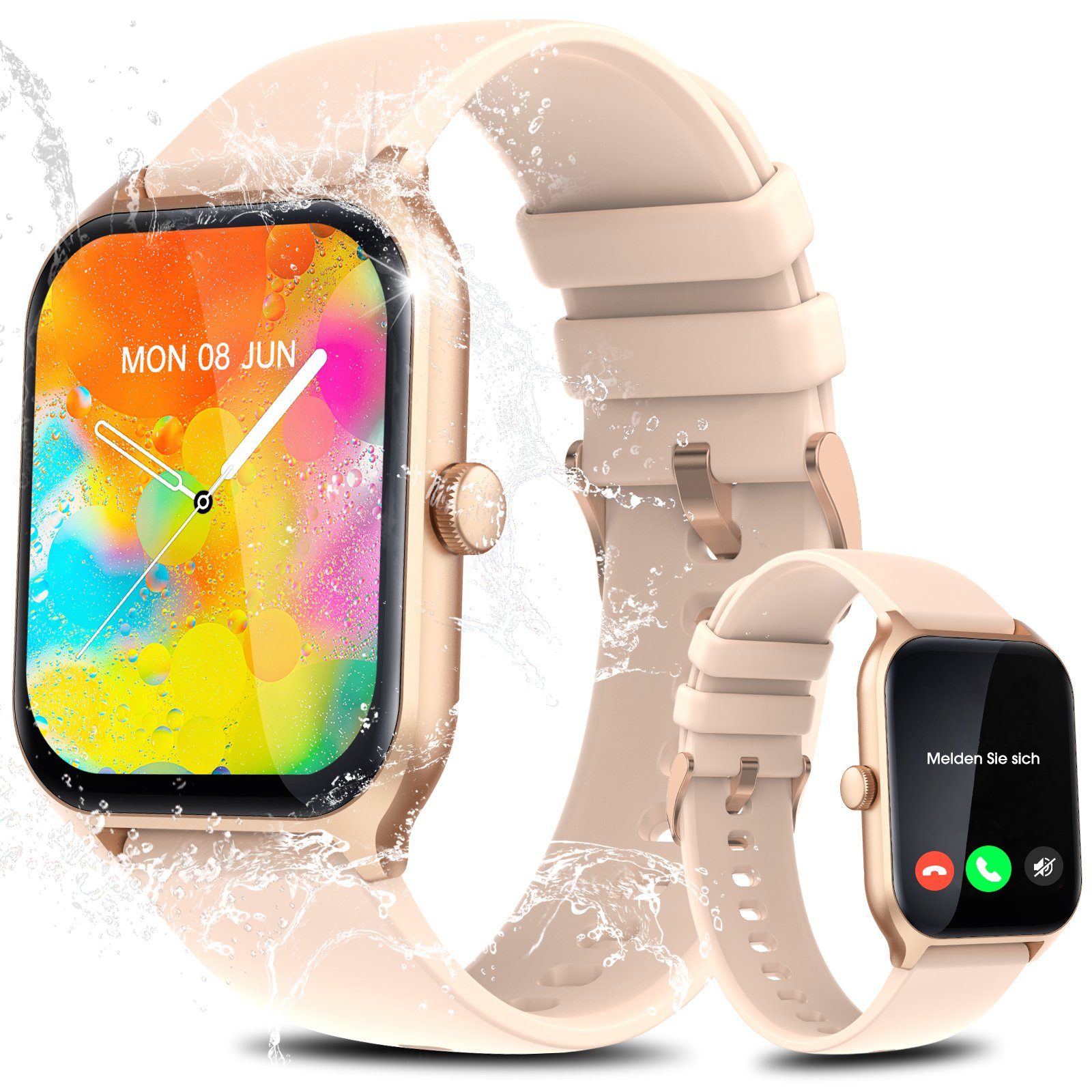 Yuede Smartwatch, Fitness Tracker uhr mit Anruffunktion für Damen und Herren Smartwatch (Quadratischer 1,96-Zoll-HD-Full-Touch-Farbdisplay Zoll) Gesundheits-Uhren mit Blutsauerstoff, Blutdruckmessung, Herzfrequenz, Schlafqualität, Schrittzähler, AI V