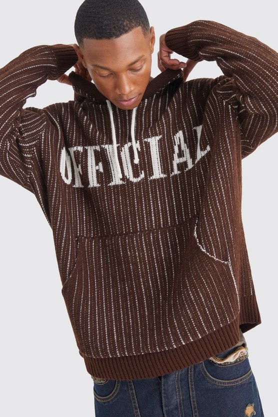 Gerippter Oversize Strick-Hoodie