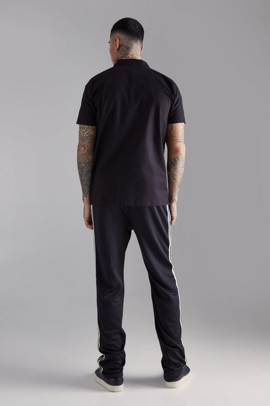 Tall kurzärmliges Twill Moto-Hemd mit Reißverschluss