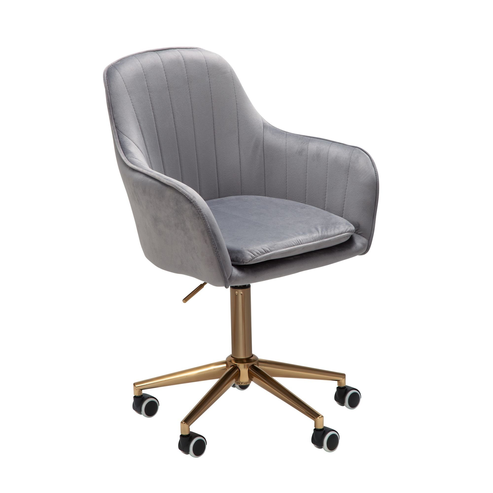 FINEBUY Schalenstuhl SuVa24214_1 (Samt Grau, Design Schalenstuhl Drehbar mit Lehne), Schreibtischstuhl 120 kg Höhenverstellbar, Drehbar