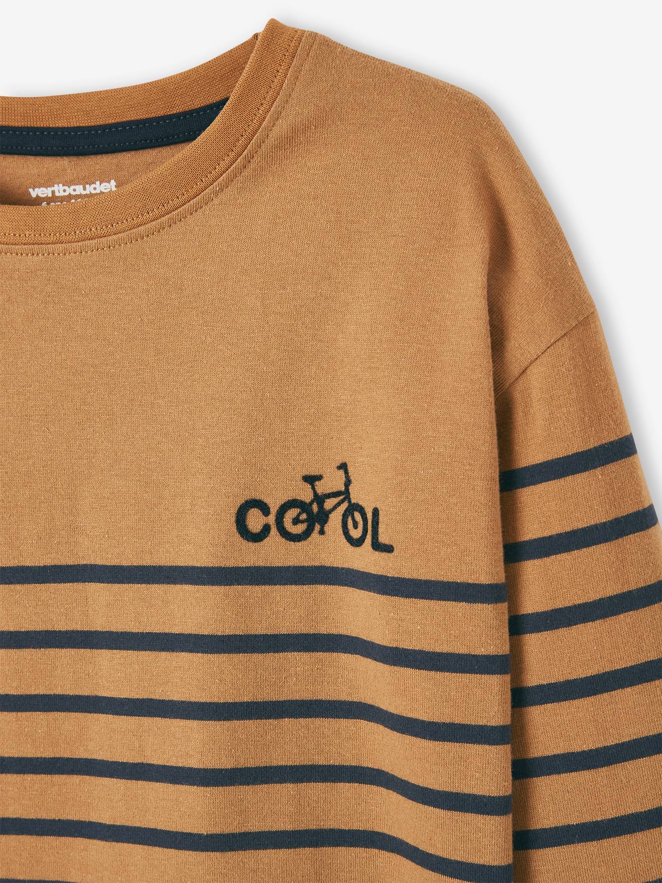 Tee-shirt marinière garçon détail flocage velours bleu nuit