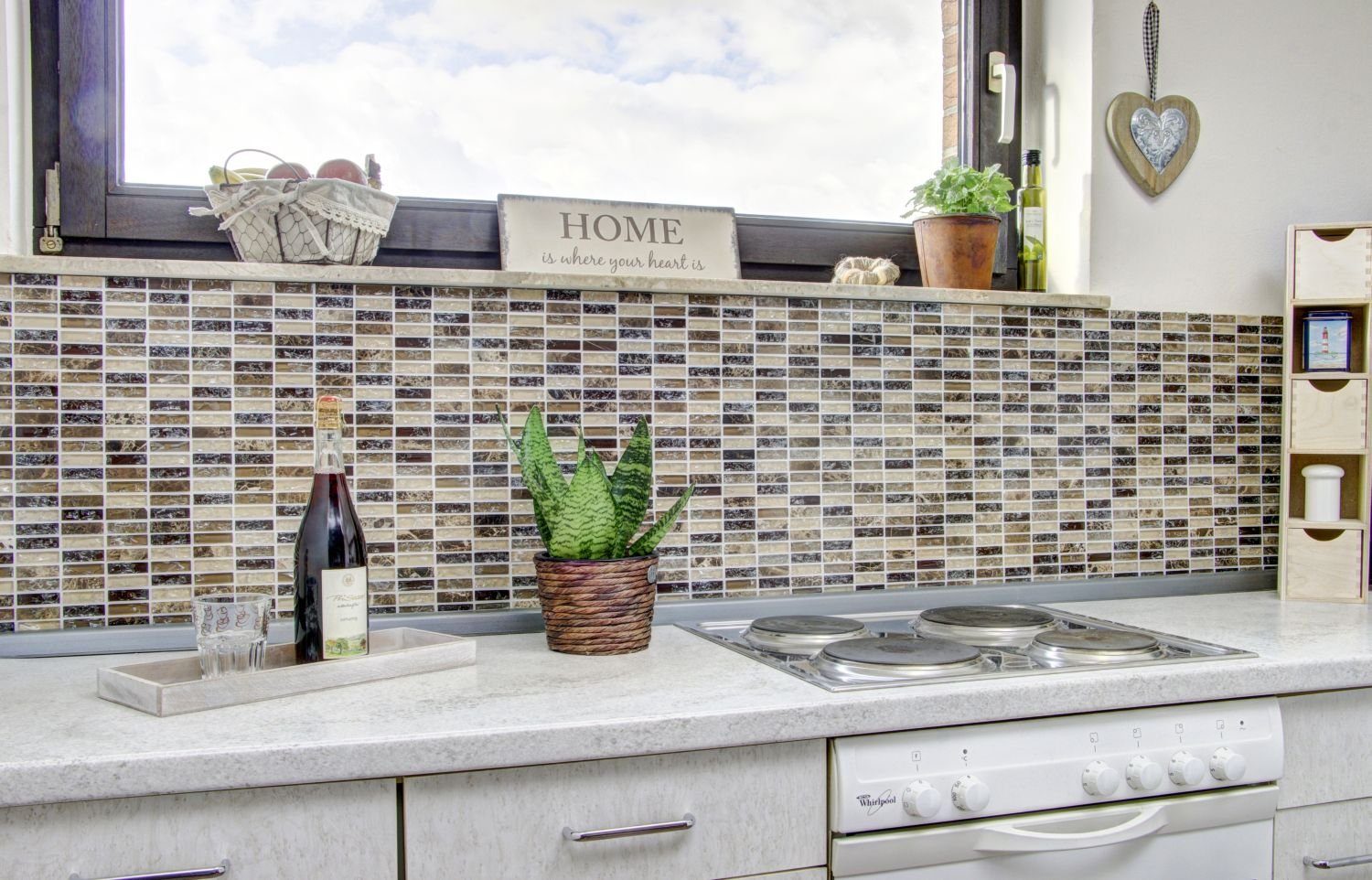 Mosani Mosaikfliesen Glasmosaik Naturstein Mosaik dunkelbeige glänzend / 10 Matten