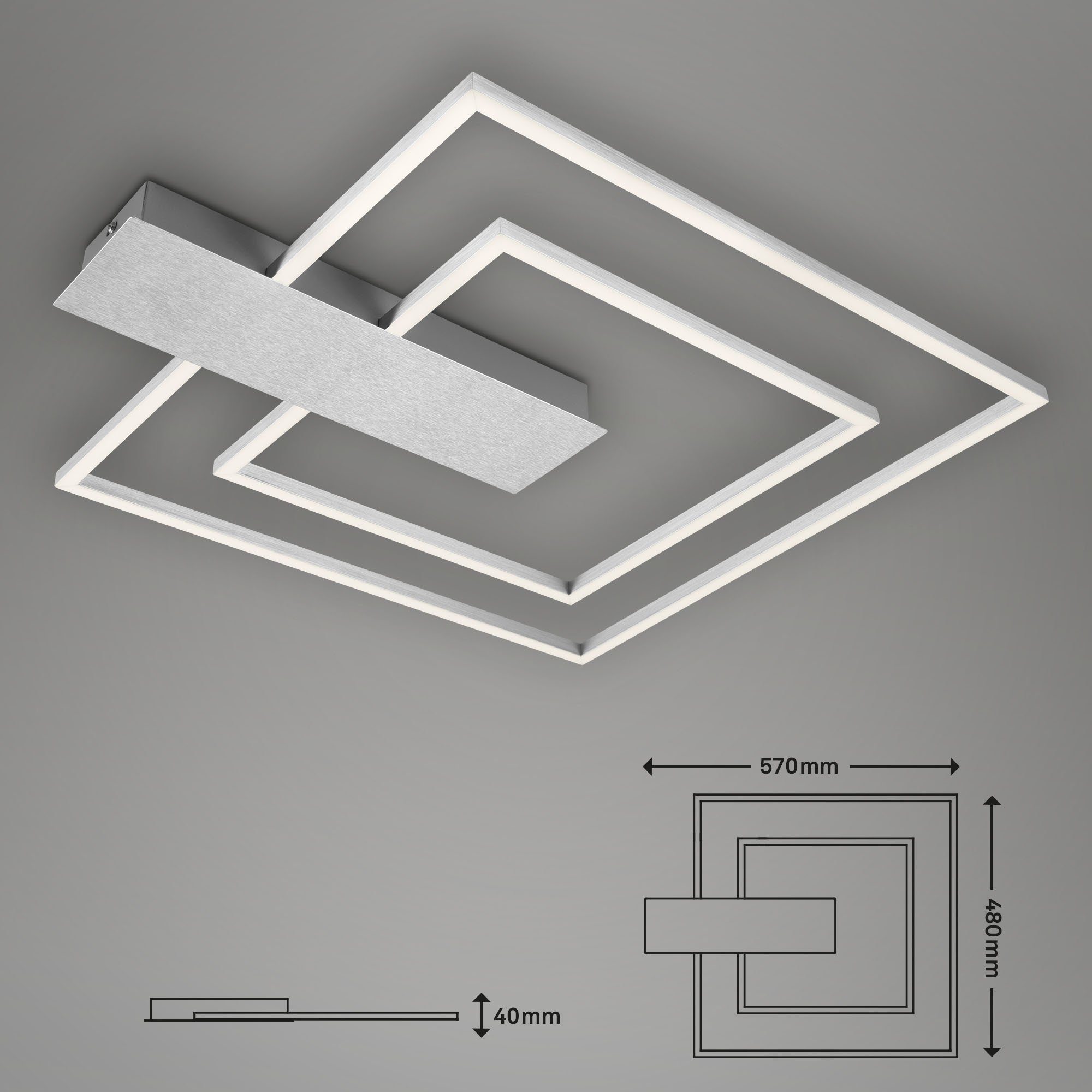Briloner Leuchten LED Deckenleuchte 3545-018, LED fest verbaut, Warmweiß, aluminiumfarbig, LED, dimmbar, 3000 Lumen, Deckenlampe